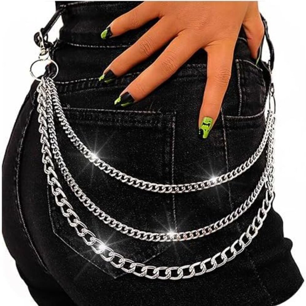Punk Silver Jean Wallet Chain Belt for Women Men Gothic Street Fashion Accessory